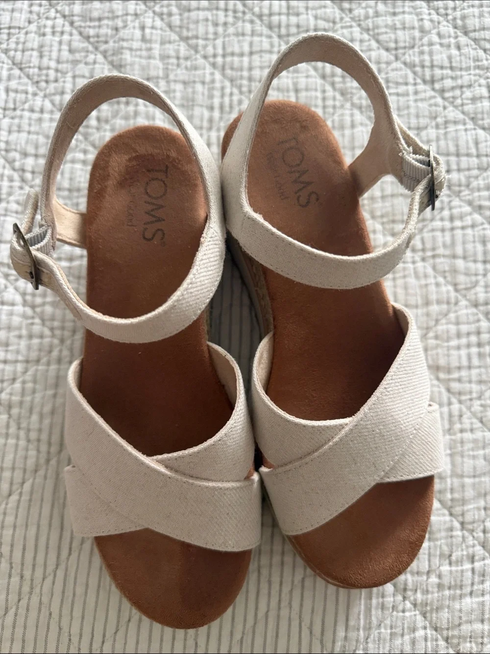 Tom’s Gia Natural Wedge Canvas Platform Sandals - 6.5